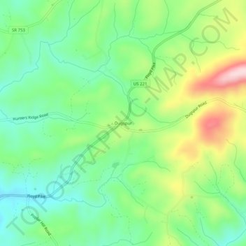 Mapa topográfico Dugspur, altitud, relieve