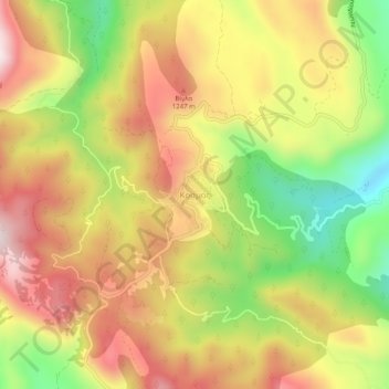 Mapa topográfico Kosmas, altitud, relieve