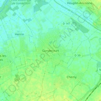 Mapa topográfico Gondecourt, altitud, relieve