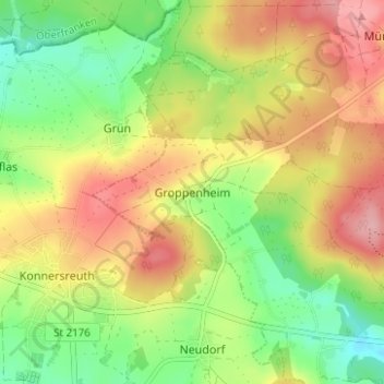 Mapa topográfico Groppenheim, altitud, relieve