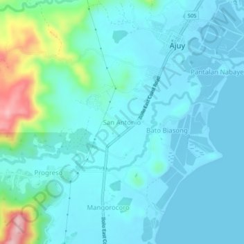 Mapa topográfico San Antonio, altitud, relieve