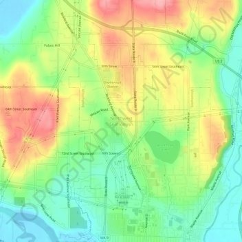 Mapa topográfico Northwest Snohomish, altitud, relieve