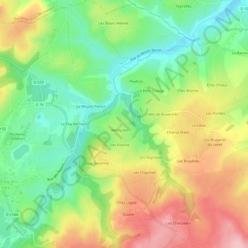 Mapa topográfico Les Faux, altitud, relieve
