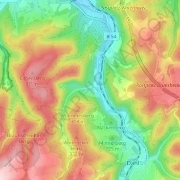 Mapa topográfico Ambrock, altitud, relieve