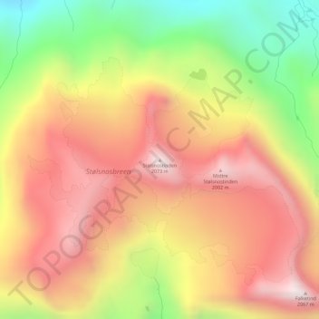 Mapa topográfico Stølsnostinden, altitud, relieve