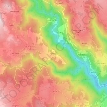 Mapa topográfico Montager, altitud, relieve
