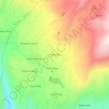 Mapa topográfico Cotani Alto, altitud, relieve