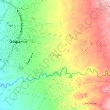 Mapa topográfico Nuangan, altitud, relieve