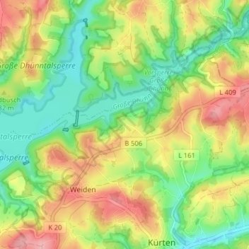 Mapa topográfico Dhünnberg, altitud, relieve