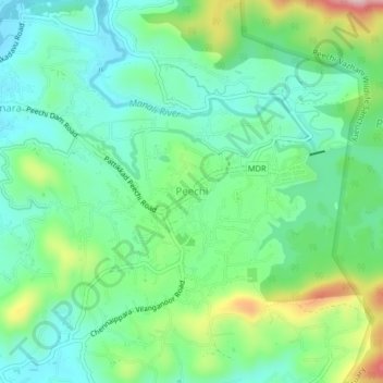 Mapa topográfico Peechi, altitud, relieve