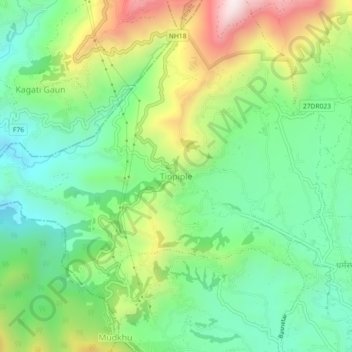 Mapa topográfico Tinpiple, altitud, relieve