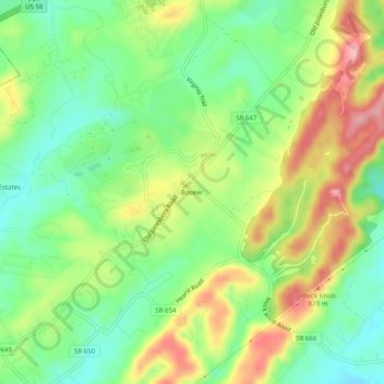Mapa topográfico Booker, altitud, relieve