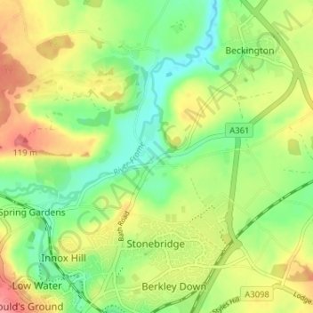 Mapa topográfico Oldford, altitud, relieve