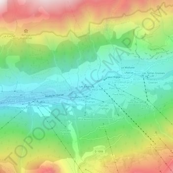 Mapa topográfico Les Champs, altitud, relieve