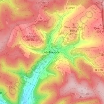 Mapa topográfico Lohrhaupten, altitud, relieve