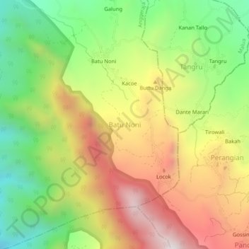 Mapa topográfico Batu Noni, altitud, relieve