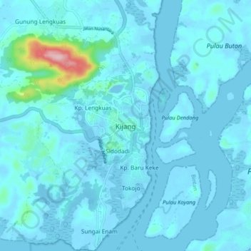 Mapa topográfico Kijang, altitud, relieve