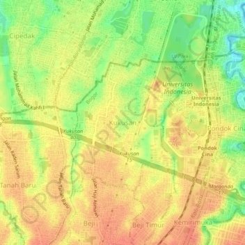 Mapa topográfico Kukusan, altitud, relieve