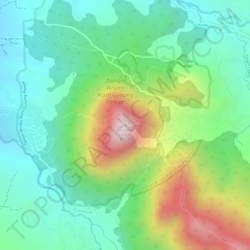 Mapa topográfico Gunung Pancar, altitud, relieve