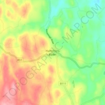 Mapa topográfico Hamiltons Bawn, altitud, relieve