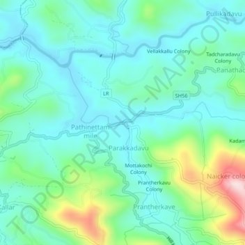 Mapa topográfico Kolichal, altitud, relieve