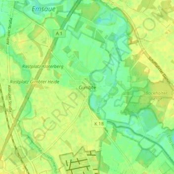 Mapa topográfico Gimbte, altitud, relieve