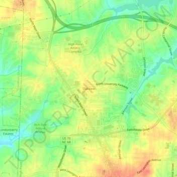 Mapa topográfico Oakview, altitud, relieve