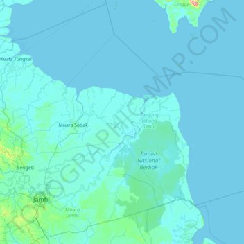 Mapa topográfico Rantau Rasau, altitud, relieve
