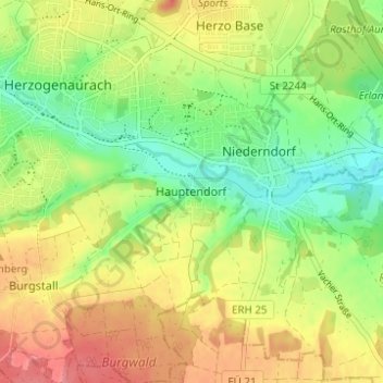 Mapa topográfico Hauptendorf, altitud, relieve