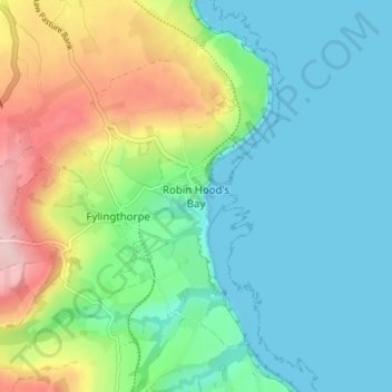 Mapa topográfico Robin Hood's Bay, altitud, relieve
