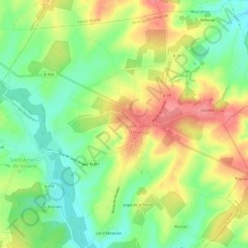 Mapa topográfico Les Aireaux, altitud, relieve
