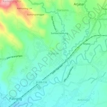 Mapa topográfico Baratan, altitud, relieve