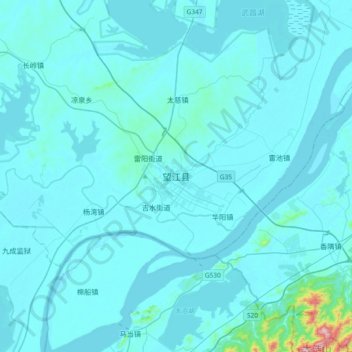 Mapa topográfico 望江县, altitud, relieve