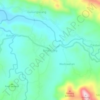 Mapa topográfico Bantarujeg, altitud, relieve