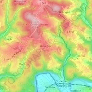 Mapa topográfico Halscheid, altitud, relieve