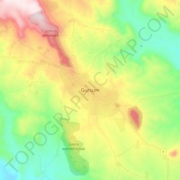 Mapa topográfico Gursum, altitud, relieve