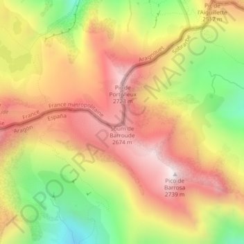 Mapa topográfico Soum de Barroude, altitud, relieve