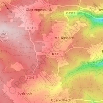Mapa topográfico Zainen, altitud, relieve