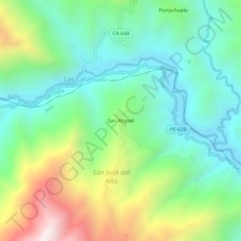 Mapa topográfico San Miguel, altitud, relieve