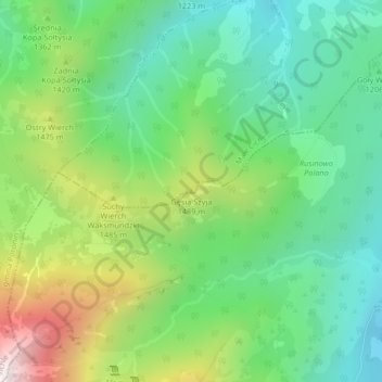 Mapa topográfico Gęsia Szyja, altitud, relieve