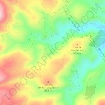 Mapa topográfico les Fonts, altitud, relieve