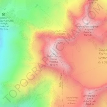 Mapa topográfico Vertainspitze, altitud, relieve