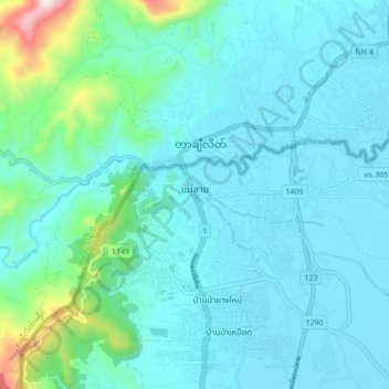Mapa topográfico Mae Sai, altitud, relieve