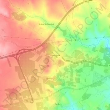 Mapa topográfico Calçadinha, altitud, relieve