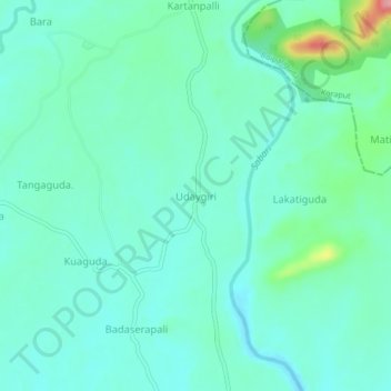 Mapa topográfico Udaygiri, altitud, relieve