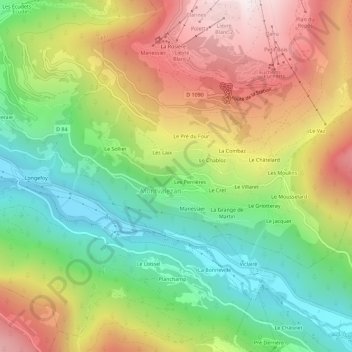 Mapa topográfico Les Champaix, altitud, relieve