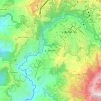 Mapa topográfico La Floresta, altitud, relieve