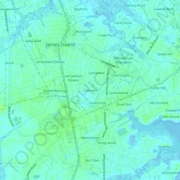 Mapa topográfico Oakcrest, altitud, relieve