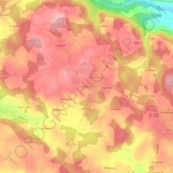Mapa topográfico Bellevue, altitud, relieve