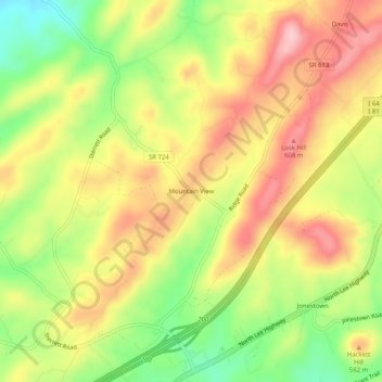 Mapa topográfico Mountain View, altitud, relieve